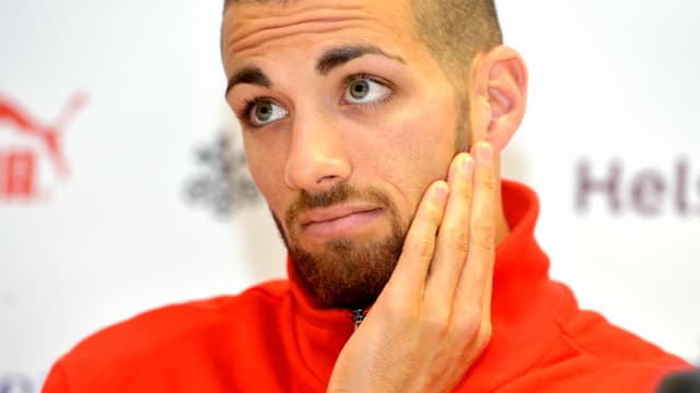 Kariem Hussein an einer Medienkonferenz vor seinem Triumph Kariem Hussein an einer Medienkonferenz vor seinem Triumph