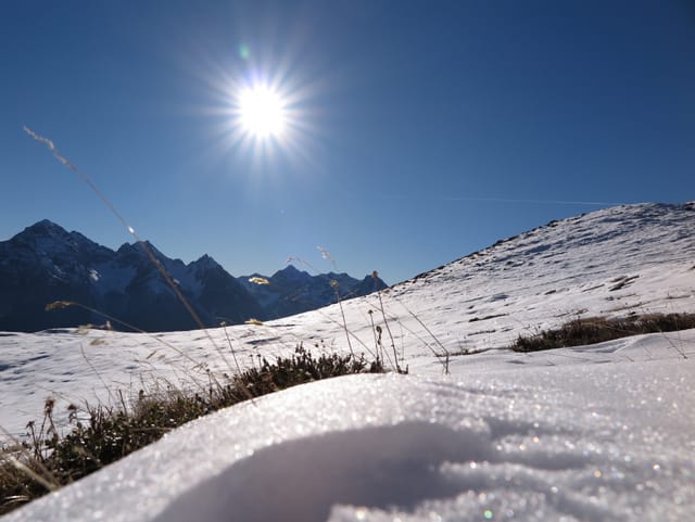 Winterliche Landschaft, blauer Himmel.