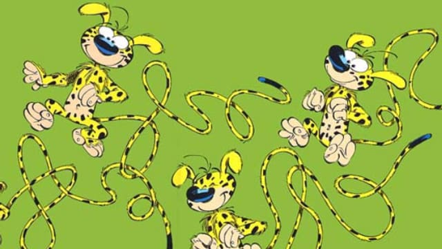 Comic-Figur Marsupilami in dreifacher Ausführung Comic-Figur Marsupilami in dreifacher Ausführung