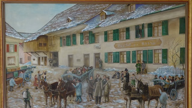 Besammlung der Auswanderer vor dem Gasthof Rössli in Rothrist. Besammlung der Auswanderer vor dem Gasthof Rössli in Rothrist.