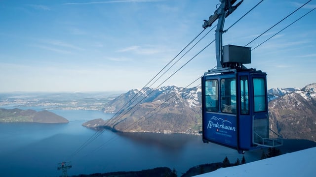 Die Seilbahn auf den Niederbauen mit Blick auf den Vierwaldstättersee. Die Seilbahn auf den Niederbauen mit Blick auf den Vierwaldstättersee.