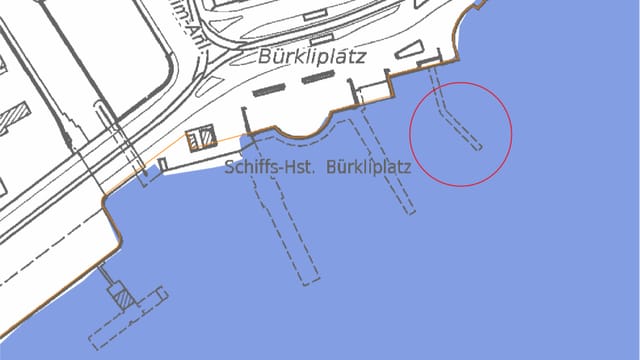 Kartenausschnitt des unteren Seebeckens und des Bürkliplatzes Kartenausschnitt des unteren Seebeckens und des Bürkliplatzes