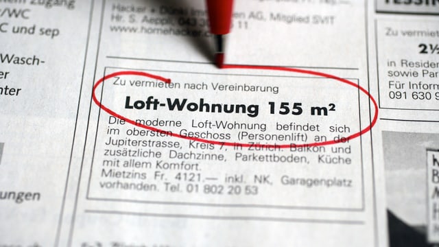 Inserat in einer Zeitung für eine Mietwohnung. Inserat in einer Zeitung für eine Mietwohnung.