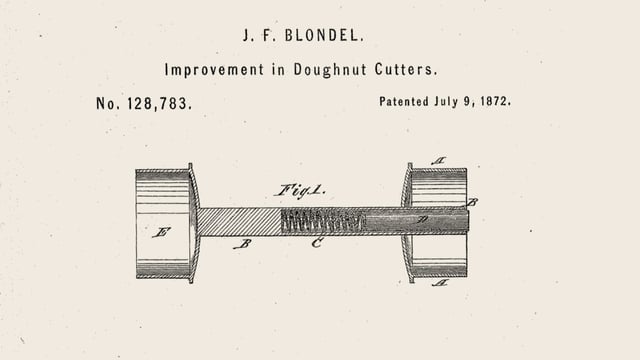 Eine Skizze eines Instruments, dass zum Stanzen von Löchern in Doughnuts dient Eine Skizze eines Instruments, dass zum Stanzen von Löchern in Doughnuts dient