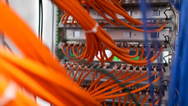 Eine grosse Speicherplatte mit Netztwerkkabeln. Eine grosse Speicherplatte mit Netztwerkkabeln.