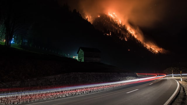 In der Nacht sind die rötlichen Flammen im Misoxerwald klar zu erkennen. In der Nacht sind die rötlichen Flammen im Misoxerwald klar zu erkennen.