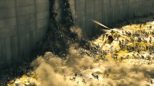 Tausende von Zombies türmen sich an einer Mauer auf. Tausende von Zombies türmen sich an einer Mauer auf.