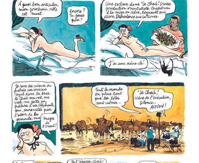 Comic einer nackten Frau auf einer Liege. Comic einer nackten Frau auf einer Liege.