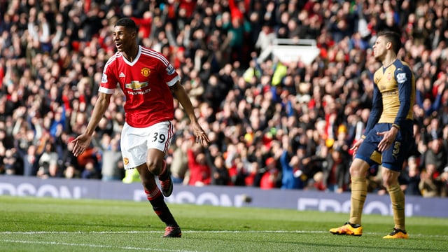 Marcus Rashford dreht nach einem Treffer jubelnd ab. Marcus Rashford dreht nach einem Treffer jubelnd ab.