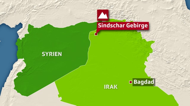 Karte von Irak und Syrien, Sindschar und Bagdad eingezeichnet. Karte von Irak und Syrien, Sindschar und Bagdad eingezeichnet.