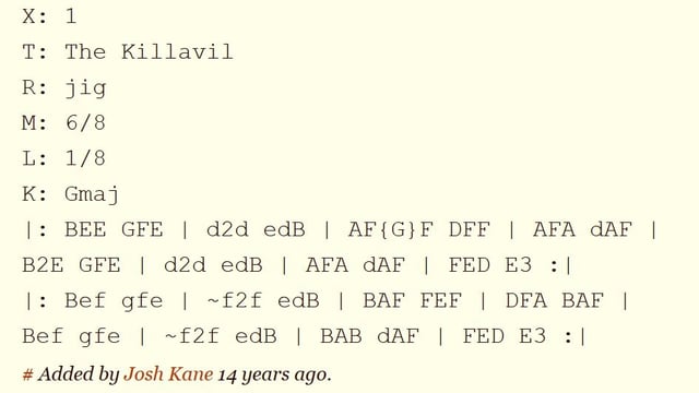 ABC-Notation von «The Killavil». ABC-Notation von «The Killavil».