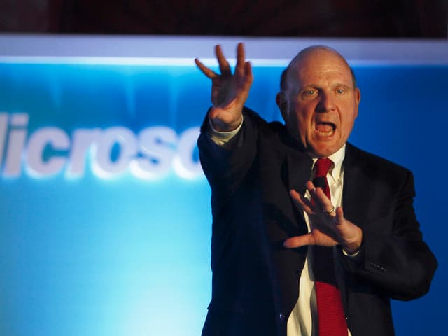 MS-CEO Ballmer bei einer Präsentation. MS-CEO Ballmer bei einer Präsentation.
