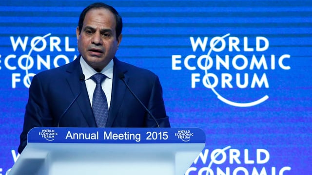 al-Sisi am Rednerpult des World Economic Forum in Davos. al-Sisi am Rednerpult des World Economic Forum in Davos.