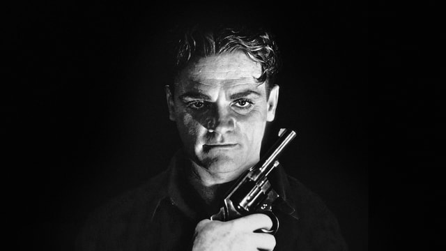 James Cagneys Gesicht mit Pistole in der Hand. James Cagneys Gesicht mit Pistole in der Hand.