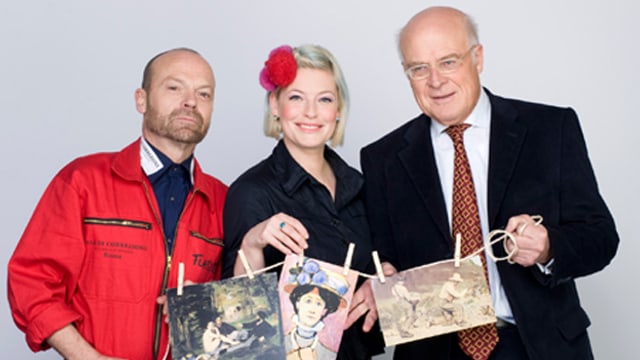 Enie van de Meiklokjes und die Kunstexperten Wolfgang Flatz und Raimund Wünsche. Enie van de Meiklokjes und die Kunstexperten Wolfgang Flatz und Raimund Wünsche.