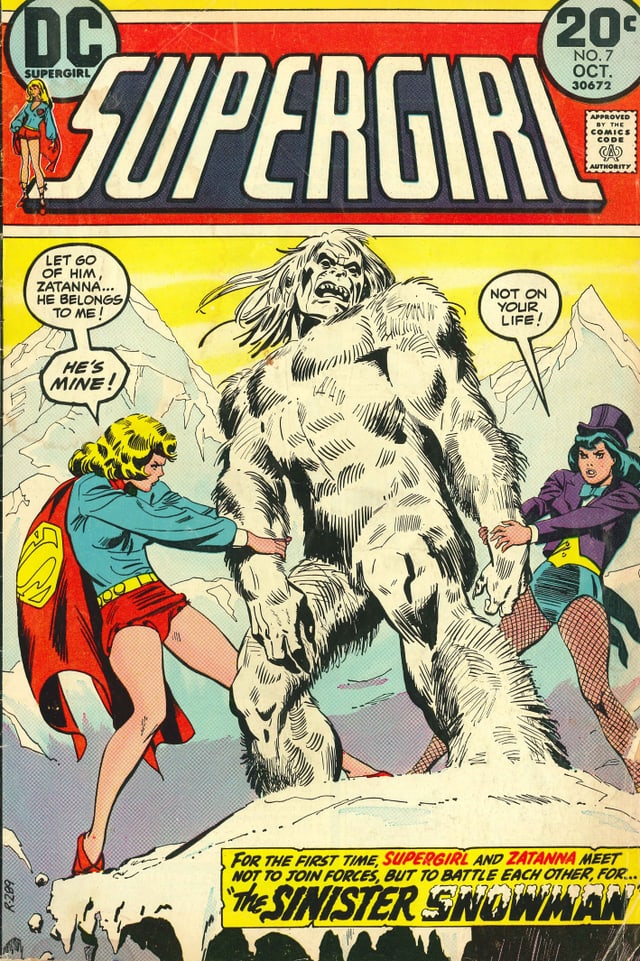 Titelbild eines Supergirl-Comics, das Supergirl im Kampf mit einem Yeti zeigt. Titelbild eines Supergirl-Comics, das Supergirl im Kampf mit einem Yeti zeigt.