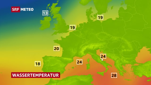 Karte mit den Wassertemperaturen im offenen Meer. Karte mit den Wassertemperaturen im offenen Meer.