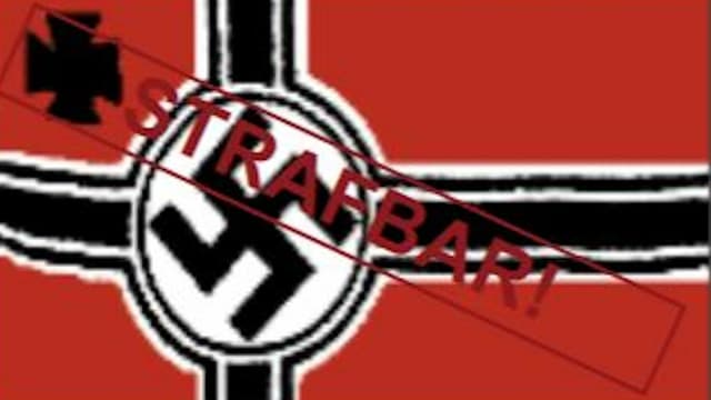 Laut dem deutschen Verfassungsschutz: strafbar. Die Reichkriegsflagge mit Hakenkreuz. Laut dem deutschen Verfassungsschutz: strafbar. Die Reichkriegsflagge mit Hakenkreuz.