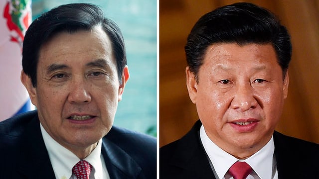Taiwans Präsident Ma Ying-jeou (links) und Chinas Staatschef Xi Jinping nebeneinander in Einzelfotos Taiwans Präsident Ma Ying-jeou (links) und Chinas Staatschef Xi Jinping nebeneinander in Einzelfotos