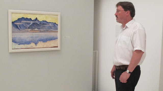 Kurator und Kunsthistoriker Matthias Wohlgemuth vor dem Bild «Thunersee mit Stockhornkette». Kurator und Kunsthistoriker Matthias Wohlgemuth vor dem Bild «Thunersee mit Stockhornkette».