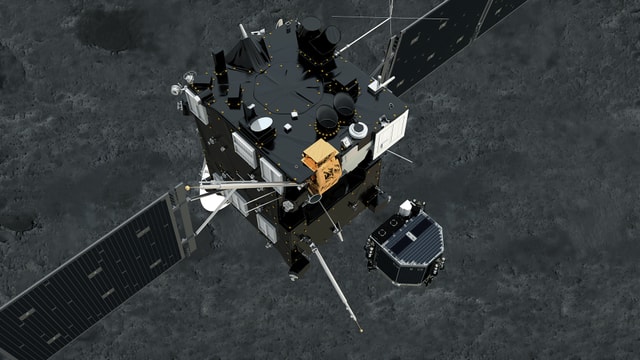 Grafik: Die Raumsonde Rosetta koppelt den Lander Philae ab.