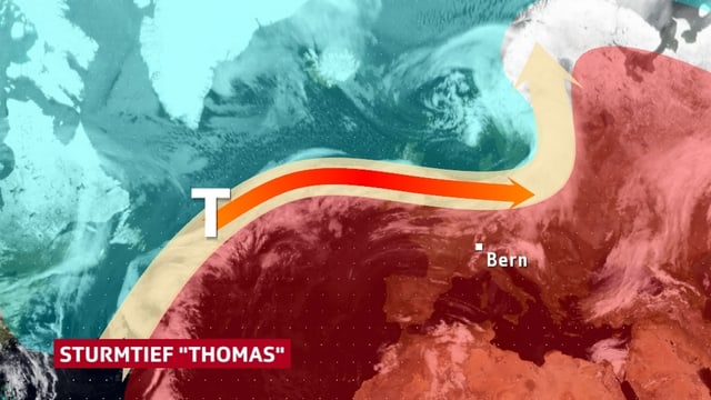 Ein Karte des Nordatlantiks. Eingezeichnet ist der Verlauf des Jetstreams. Er trennt die kälteren Luftmassen im Norden von den wärmeren Luftmassen im Süden. Ein Karte des Nordatlantiks. Eingezeichnet ist der Verlauf des Jetstreams. Er trennt die kälteren Luftmassen im Norden von den wärmeren Luftmassen im Süden.