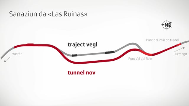 Purtret dal traject vegl ed il traject nov dal tunnel. Purtret dal traject vegl ed il traject nov dal tunnel.