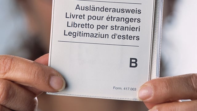Eine Frau streckt einen Ausländerausweis in die Kamera. Eine Frau streckt einen Ausländerausweis in die Kamera.