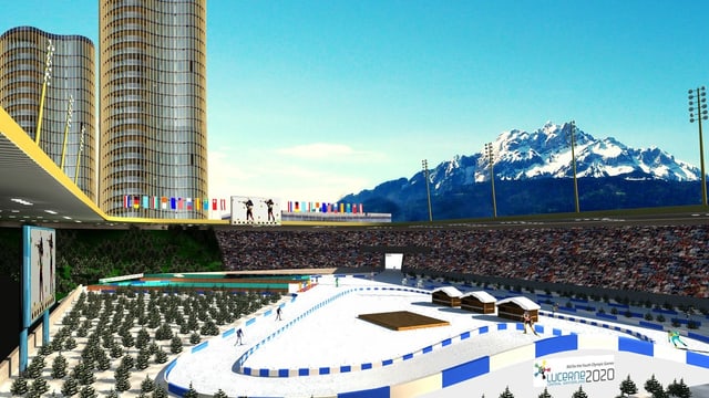 Visualisierung einer Biathlon-Arena im Stadion Allmend Visualisierung einer Biathlon-Arena im Stadion Allmend
