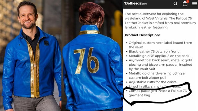 Eine blaue Lederjacke mit goldenem 76-Aufdruck Eine blaue Lederjacke mit goldenem 76-Aufdruck