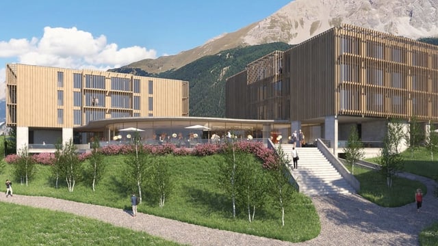 Fotomontage des geplanten Hotels aus Holz Fotomontage des geplanten Hotels aus Holz
