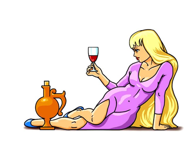 Zeichnung von Frau mit Glas Zeichnung von Frau mit Glas