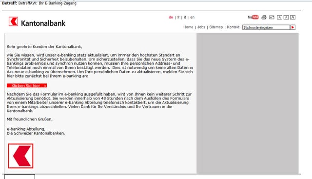 Mail mit Logo der Schweizer Kantonalbanken. Mail mit Logo der Schweizer Kantonalbanken.