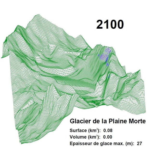 Fläche Plaine Morte Gletscher im Jahr 2100 Fläche Plaine Morte Gletscher im Jahr 2100