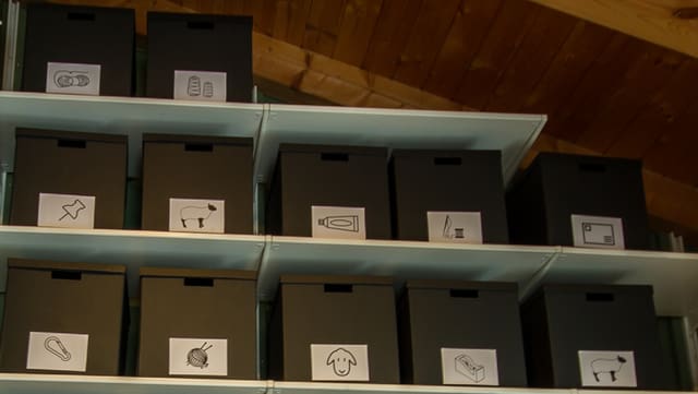 Auf dem Bild ist eine Anordnung von dunkelgrünen Boxen zu sehen. Die Inhalte der verschiedenen Boxen sind mit einem Bild auf der Front gekennzeichnet. Auf dem Bild ist eine Anordnung von dunkelgrünen Boxen zu sehen. Die Inhalte der verschiedenen Boxen sind mit einem Bild auf der Front gekennzeichnet.