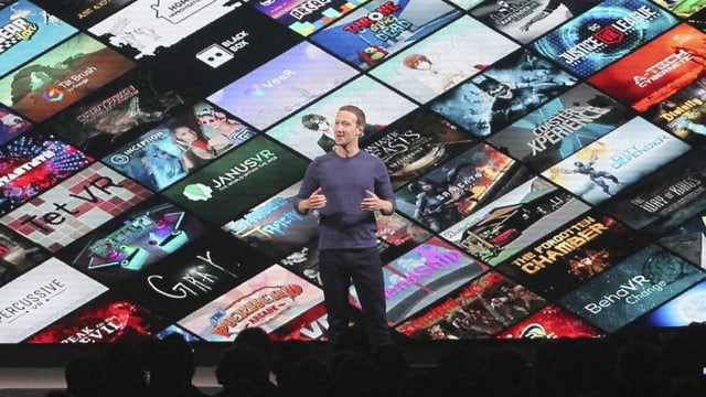 Marc Zuckerberg steht anlässlich einer Präsentation der Oculus Quest auf einer Bühne. Marc Zuckerberg steht anlässlich einer Präsentation der Oculus Quest auf einer Bühne.