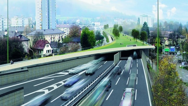 Visualisierung des begrünten Autobahntunnels Visualisierung des begrünten Autobahntunnels