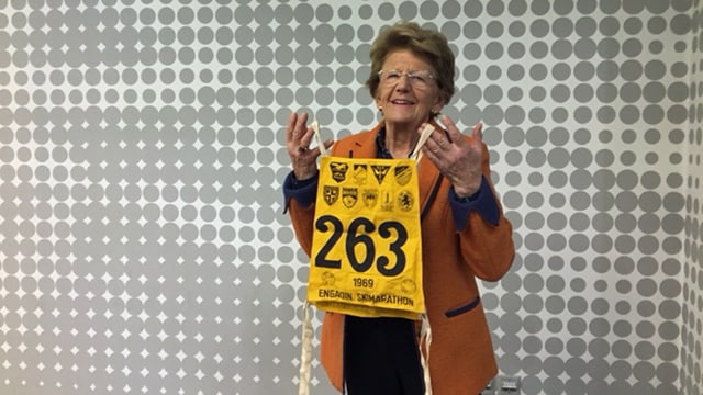 Françoise Stahel mit einer alten Startnummer. Françoise Stahel mit einer alten Startnummer.