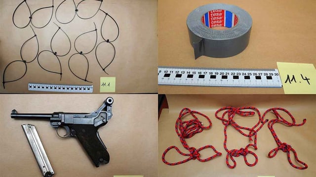Polizeifoto der Utensilien des Täters Polizeifoto der Utensilien des Täters