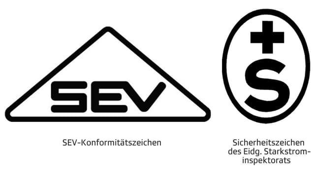 Prüfsiegel SEV und S+. Prüfsiegel SEV und S+.