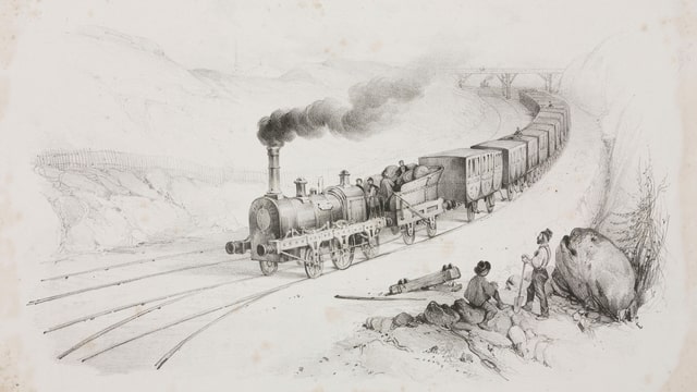 eine schwarz-weiss Zeichnung einer Eisenbahn eine schwarz-weiss Zeichnung einer Eisenbahn