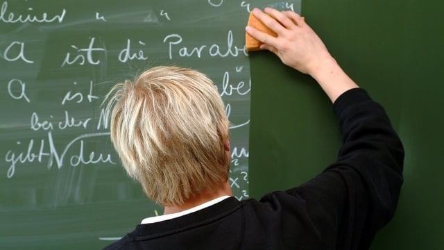 Ein Lehrer putzt die Tafel Ein Lehrer putzt die Tafel
