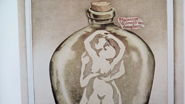 Flasche mit nacktem Paar und Delphine Flasche mit nacktem Paar und Delphine