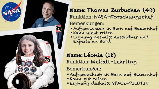 Kinderreporterin und Nasa-Forschungschef im Raumanzug Kinderreporterin und Nasa-Forschungschef im Raumanzug