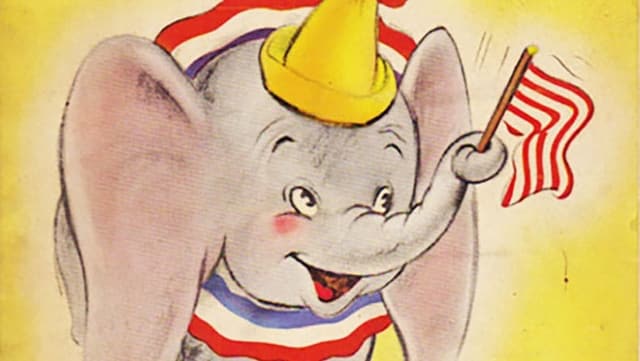 Ausschnitt aus einem Buchcover, darauf zu sehen ein lachender Elefant, der mit dem Rüssel eine Fahne schwingt Ausschnitt aus einem Buchcover, darauf zu sehen ein lachender Elefant, der mit dem Rüssel eine Fahne schwingt