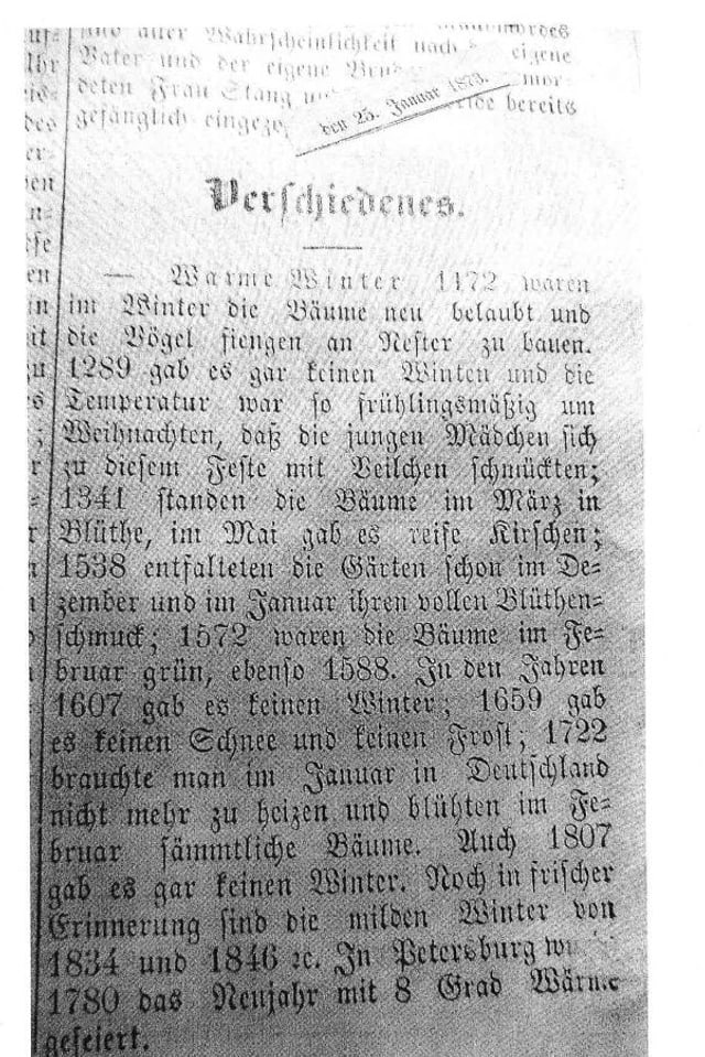 Ausschnitt eines Zeitungsartikels aus dem Jahre 1873