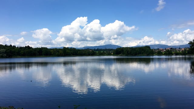 Quellwoken spiegeln sich im Wasser