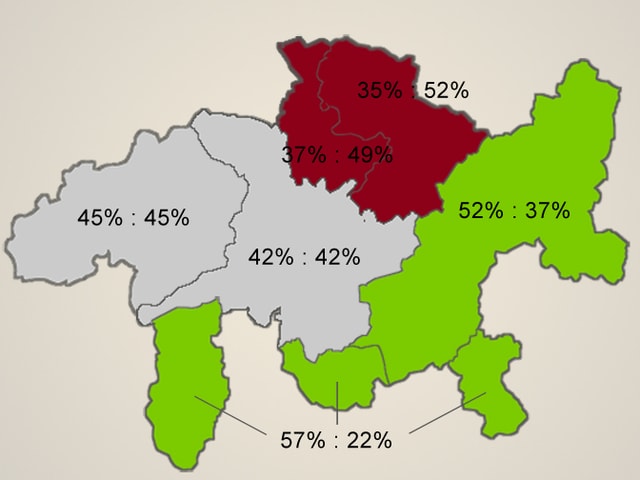 Karte von Graubünden mit eingefärbten Regionen Karte von Graubünden mit eingefärbten Regionen