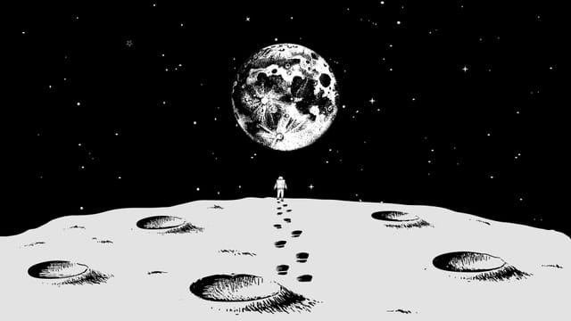 Astronaut auf dem Mond, von weitem