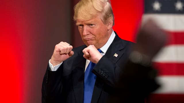 Donald Trump ballt die Fäuste. Donald Trump ballt die Fäuste.